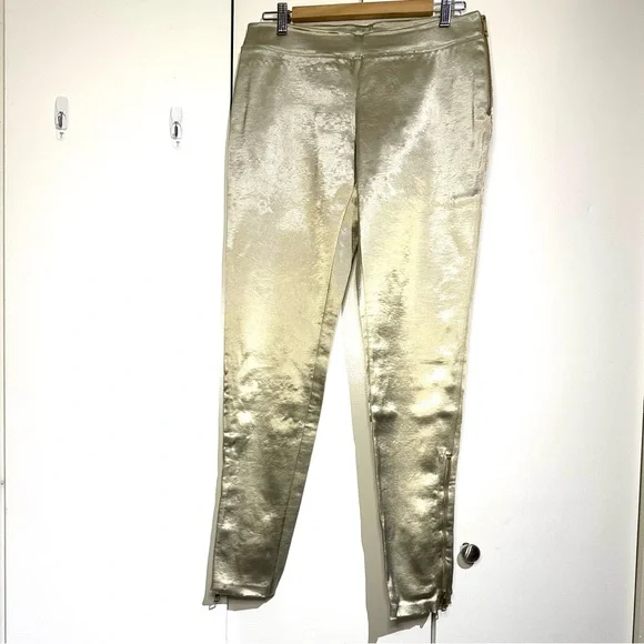 Burberry Gold Satin Women Skinny pant with zip ankle *RARE find* Prorsum NWT - Picture 2 of 6